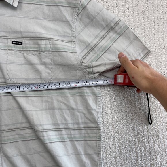 O'Neill Button Up Shirt Off-White / Grey w/Blue Striped Short Sleeve Surf Men XL - Picture 8 of 15